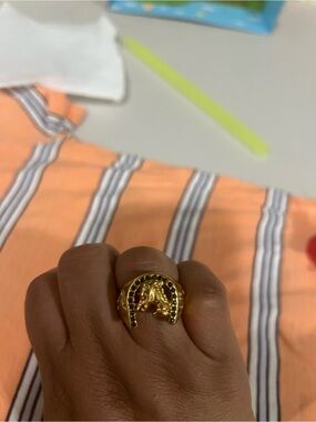 Gold Horseshoe & Horse Head Ring